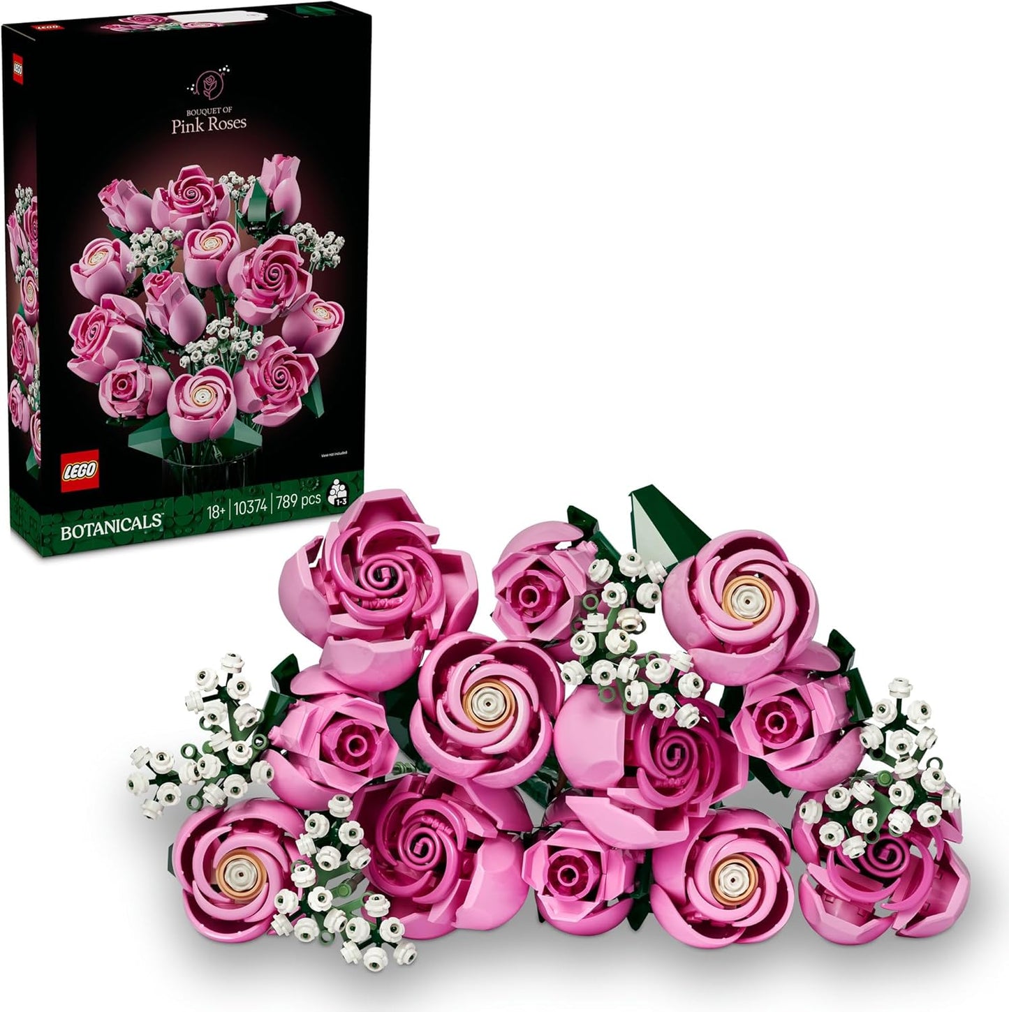 LEGO Botanicals Bouquet of Pink Roses, Decorative Flowers 10374 - Building Blocks Set for Adults -Age 18+