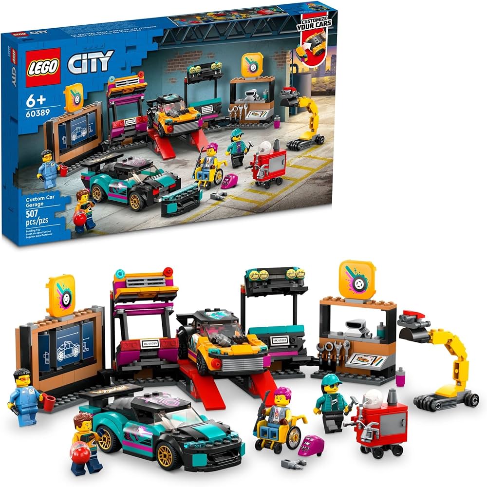 LEGO City Custom Car Garage 60389 Building Toy Set for Kids Aged 6+ with 2 Customizable Cars