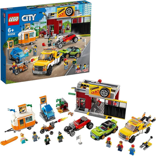 LEGO 60258 City Nitro Wheels Tuning Workshop Building Set with Tow Truck,Hot Rod,Camping Trailer&Motorbike ( Multicolour), 897 Pcs