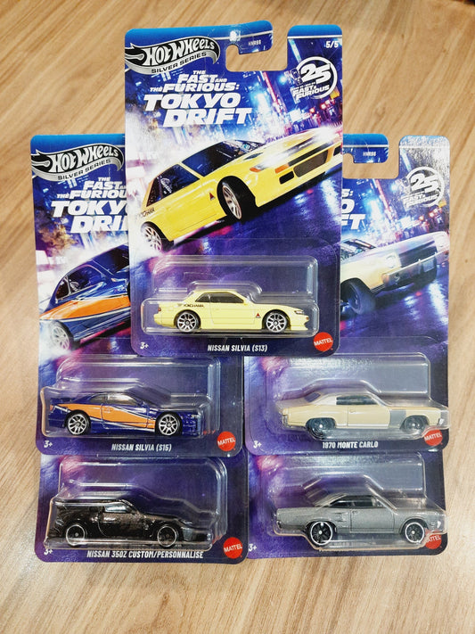 Hot Wheels 2026 Premium Fast & Furious Tokyo Drift Silver Series Die-Cast Car 1:64 Scale - Set Of 5 Cars
