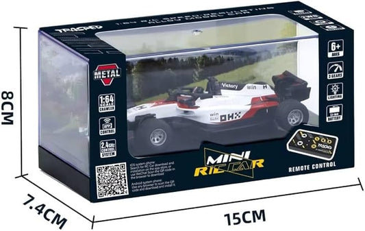 1:64 Die Cast Metal F1 Mini RC Racing Car with LED Lights – 2.4GHz Remote Control Car, 3-Speed Adjustable High Speed Alloy RC Car, USB Rechargeable Electric Toy Vehicle Gift for Kids & Adults.