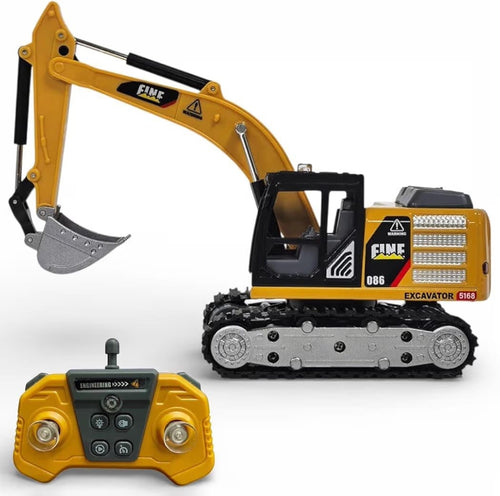 TRASPED HG4-413 1:64 Mini RC Excavator – Alloy Bucket, 270° Rotation, App Control, Lights & Sound | Remote Control Construction Toy