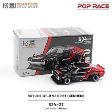 Pop Race 1:64 Nissan Skyline GT-R V8 Drift Kenmeri Advan Livery S34-02
