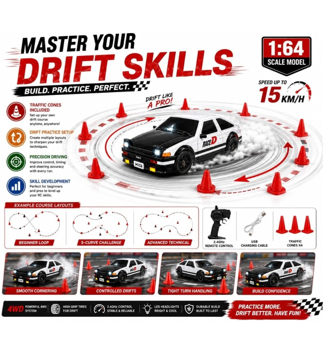 Officially Licensed AE86 4WD XQ BRAND 1:64 Drift Car