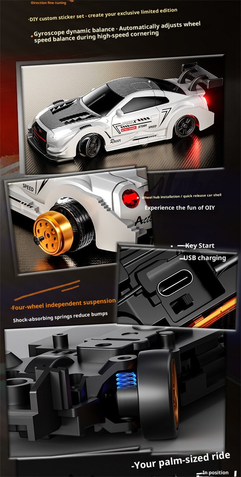88RC RC43-B3 1/43 4WD Drift RC Car with Gyro & Alloy Body – RTR