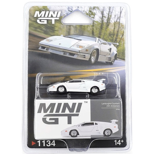 Mini GT #1134 (Blisters) : Lamborghini Countach 25th Anniversary White 1:64 Scale